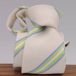 Drake's for Cruciani & Bella 100% Silk Garza Piccola Tipped  White, Light Green and Light Blue Stripes  Tie Handmade in England 9cm x 146 cm #5342