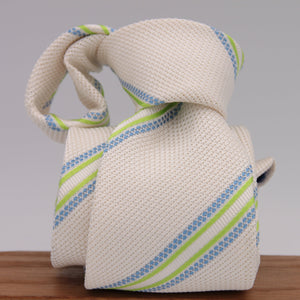 Drake's for Cruciani & Bella 100% Silk Garza Piccola Tipped  White, Light Green and Light Blue Stripes  Tie Handmade in England 9cm x 146 cm #5342
