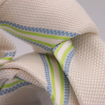 Drake's for Cruciani & Bella 100% Silk Garza Piccola Tipped  White, Light Green and Light Blue Stripes  Tie Handmade in England 9cm x 146 cm #5342