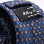 Holliday & Brown for Cruciani & Bella 100% printed Silk Self tipped Blue, Light Blue, Brown and White motif tie Handmade in Italy 8 cm x 150 cm