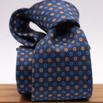 Holliday & Brown for Cruciani & Bella 100% printed Silk Self tipped Blue, Light Blue, Brown and White motif tie Handmade in Italy 8 cm x 150 cm