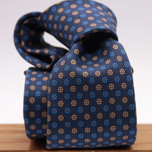Holliday & Brown for Cruciani & Bella 100% printed Silk Self tipped Blue, Light Blue, Brown and White motif tie Handmade in Italy 8 cm x 150 cm