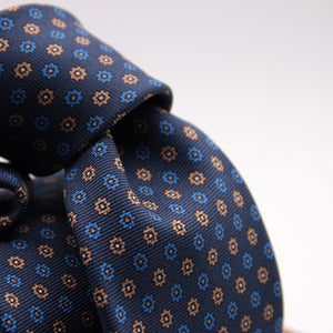 Holliday & Brown for Cruciani & Bella 100% printed Silk Self tipped Blue, Light Blue, Brown and White motif tie Handmade in Italy 8 cm x 150 cm