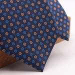 Holliday & Brown for Cruciani & Bella 100% printed Silk Self tipped Blue, Light Blue, Brown and White motif tie Handmade in Italy 8 cm x 150 cm
