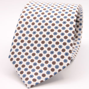 Holliday & Brown for Cruciani & Bella 100% printed Silk Self tipped White, Light Blue and Brown motif tie Handmade in Italy 8 cm x 150 cm #6328