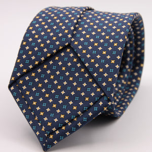 Holliday & Brown for Cruciani & Bella 100% printed Silk Self tipped Blue, Yellow and Torquoise motif tie Handmade in Italy 8 cm x 150 cm #6284