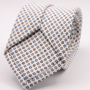 Holliday & Brown for Cruciani & Bella 100% printed Silk Self tipped White, Brown and Light Blue motif tie Handmade in Italy 8 cm x 150 cm #6289