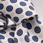 Holliday & Brown for Cruciani & Bella 100% printed Silk Self tipped White, Blue and Light Blue motif tie Handmade in Italy 8 cm x 150 cm #6329