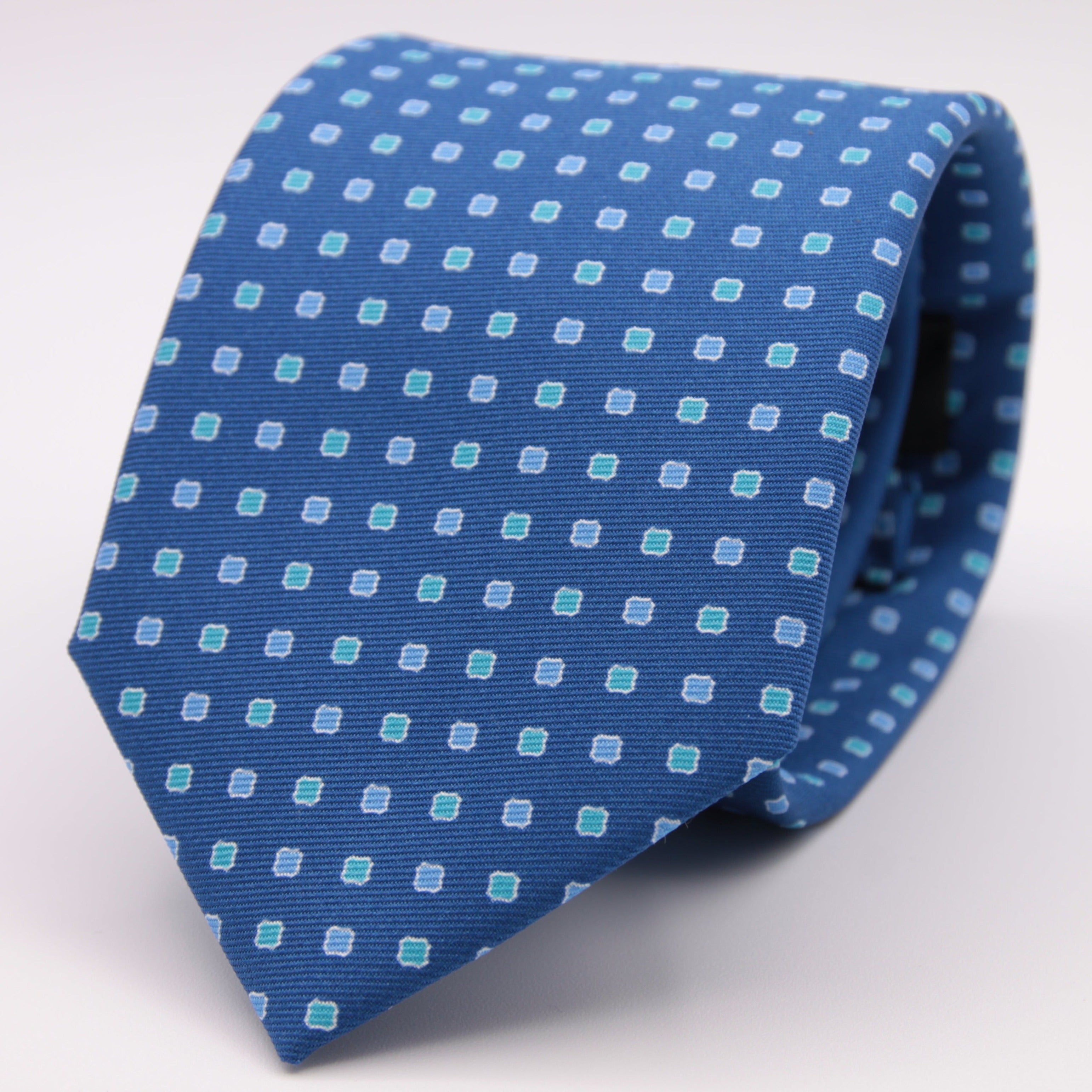 Holliday & Brown for Cruciani & Bella 100% printed Silk Self tipped Blue and Light Green motif tie Handmade in Italy 8 cm x 150 cm #6316