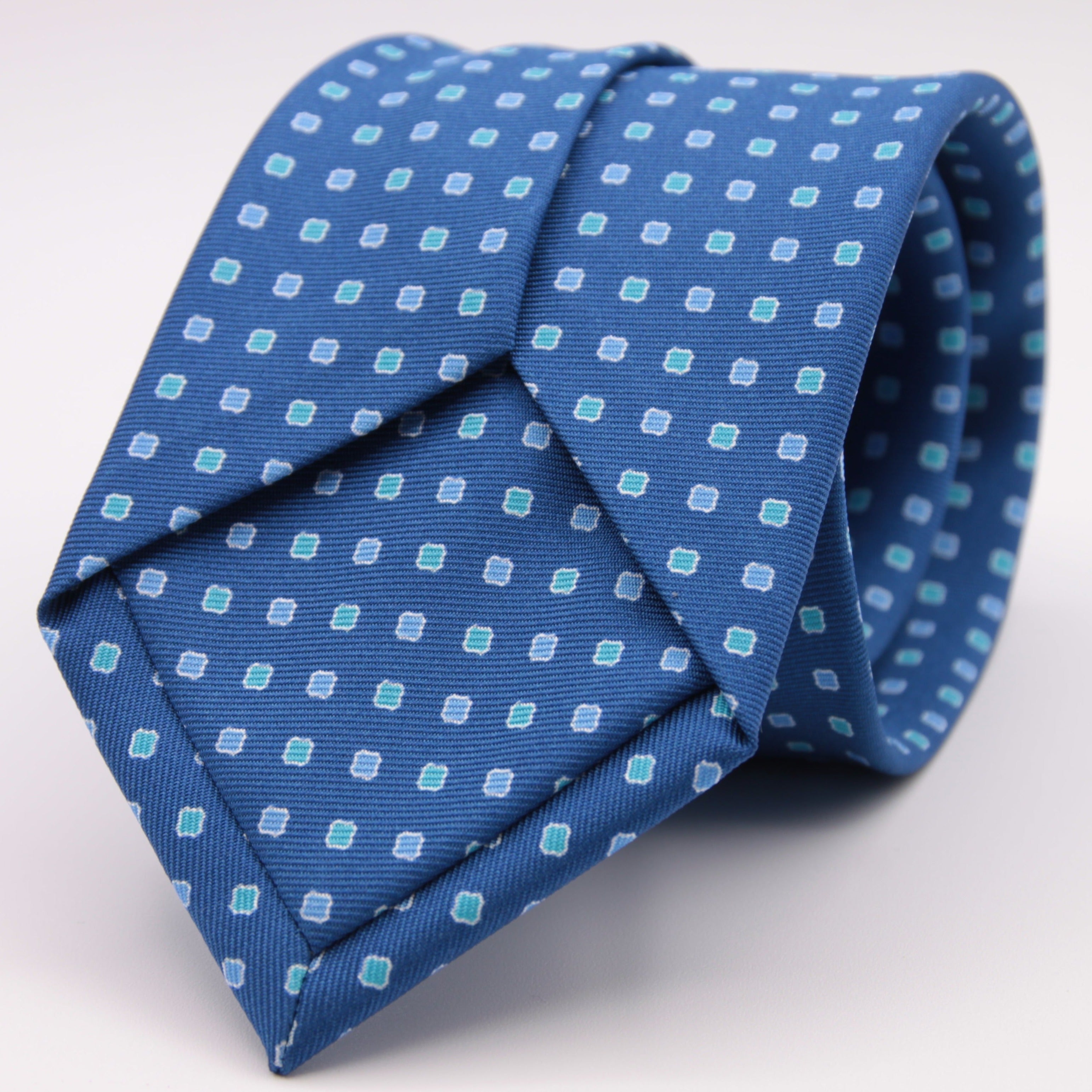 Holliday & Brown for Cruciani & Bella 100% printed Silk Self tipped Blue and Light Green motif tie Handmade in Italy 8 cm x 150 cm #6316