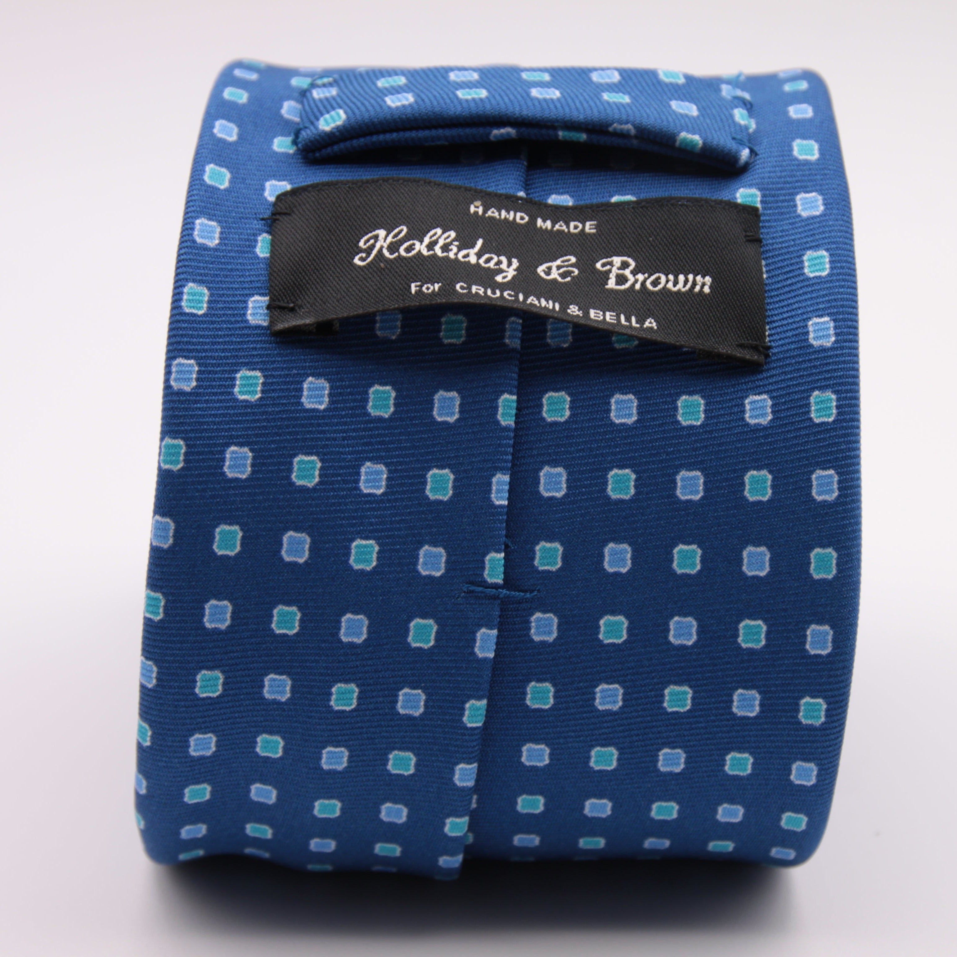 Holliday & Brown for Cruciani & Bella 100% printed Silk Self tipped Blue and Light Green motif tie Handmade in Italy 8 cm x 150 cm #6316