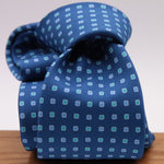 Holliday & Brown for Cruciani & Bella 100% printed Silk Self tipped Blue and Light Green motif tie Handmade in Italy 8 cm x 150 cm #6316