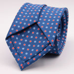 Holliday & Brown for Cruciani & Bella 100% printed Silk Self tipped Light Blue and Red  motif tie Handmade in Italy 8 cm x 150 cm #6317