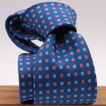 Holliday & Brown for Cruciani & Bella 100% printed Silk Self tipped Light Blue and Red  motif tie Handmade in Italy 8 cm x 150 cm #6317