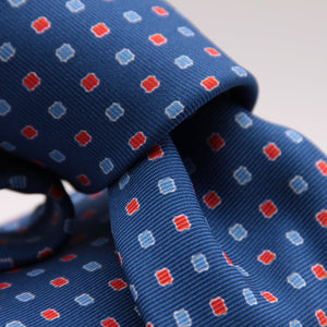 Holliday & Brown for Cruciani & Bella 100% printed Silk Self tipped Light Blue and Red  motif tie Handmade in Italy 8 cm x 150 cm #6317