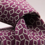 Cruciani & Bella 60% Linen, 40% Silk  Italian fabric Unlined tie Purple and White  Handmade in Italy 8 cm x 150 cm #6728