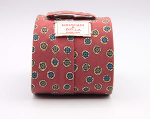 Cruciani & Bella 100% Printed Madder Silk  Italian fabric Unlined tie Red, Green, Blue and Beige Handmade in Italy 8 cm x 150 cm #5939