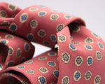 Cruciani & Bella 100% Printed Madder Silk  Italian fabric Unlined tie Red, Green, Blue and Beige Handmade in Italy 8 cm x 150 cm #5939
