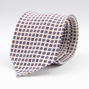 Cruciani & Bella 60% Linen, 40% Silk  Italian fabric Unlined tie White, Red and Blue Handmade in Italy 8 cm x 150 cm #6730