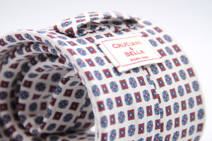 Cruciani & Bella 60% Linen, 40% Silk  Italian fabric Unlined tie White, Red and Blue Handmade in Italy 8 cm x 150 cm #6730