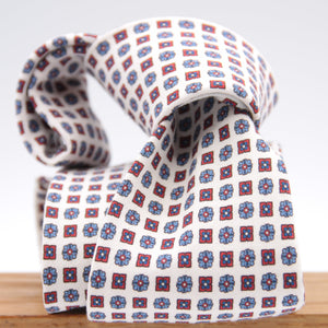 Cruciani & Bella 60% Linen, 40% Silk  Italian fabric Unlined tie White, Red and Blue Handmade in Italy 8 cm x 150 cm #6730