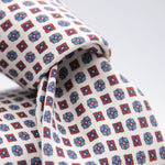 Cruciani & Bella 60% Linen, 40% Silk  Italian fabric Unlined tie White, Red and Blue Handmade in Italy 8 cm x 150 cm #6730