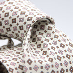 Cruciani & Bella 100% Printed Madder Silk  Italian fabric Unlined tie White, Pink and Brown Handmade in Italy 8 cm x 150 cm #6618