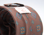 Cruciani & Bella 100% Printed Madder Silk  Italian fabric Unlined tie Brown, Red, Orange and Grey Handmade in Italy 8 cm x 150 cm #6713