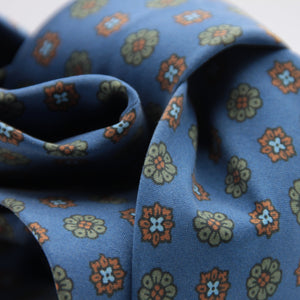 Cruciani & Bella 100% Printed Madder Silk  Italian fabric Unlined tie Denim Blue, Brown and Green Handmade in Italy 8 cm x 150 cm #6613