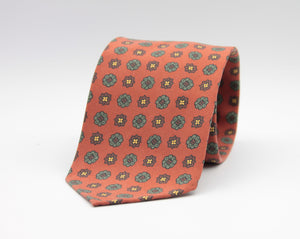 Cruciani & Bella 100% Printed Madder Silk  Italian fabric Unlined tie Orange, Brown and Green Handmade in Italy 8 cm x 150 cm #6614
