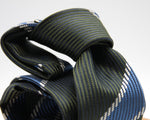 Holliday & Brown for Cruciani e Bella 100% Jacquard Silk Military green, Royal Blue and White stripe tie Handmade in Italy 8 cm x 150 cm