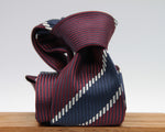 Holliday & Brown for Cruciani e Bella 100% Jacquard Silk Red, Blue and White stripe tie Handmade in Italy 8 cm x 150 cm #6425