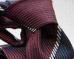Holliday & Brown for Cruciani e Bella 100% Jacquard Silk Red, Blue and White stripe tie Handmade in Italy 8 cm x 150 cm #6425