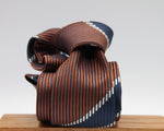 Holliday & Brown for Cruciani e Bella 100% Jacquard Silk Dark Orange, Blue and White stripe tie Handmade in Italy 8 cm x 150 cm #6426