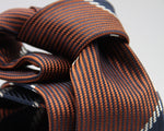 Holliday & Brown for Cruciani e Bella 100% Jacquard Silk Dark Orange, Blue and White stripe tie Handmade in Italy 8 cm x 150 cm #6426