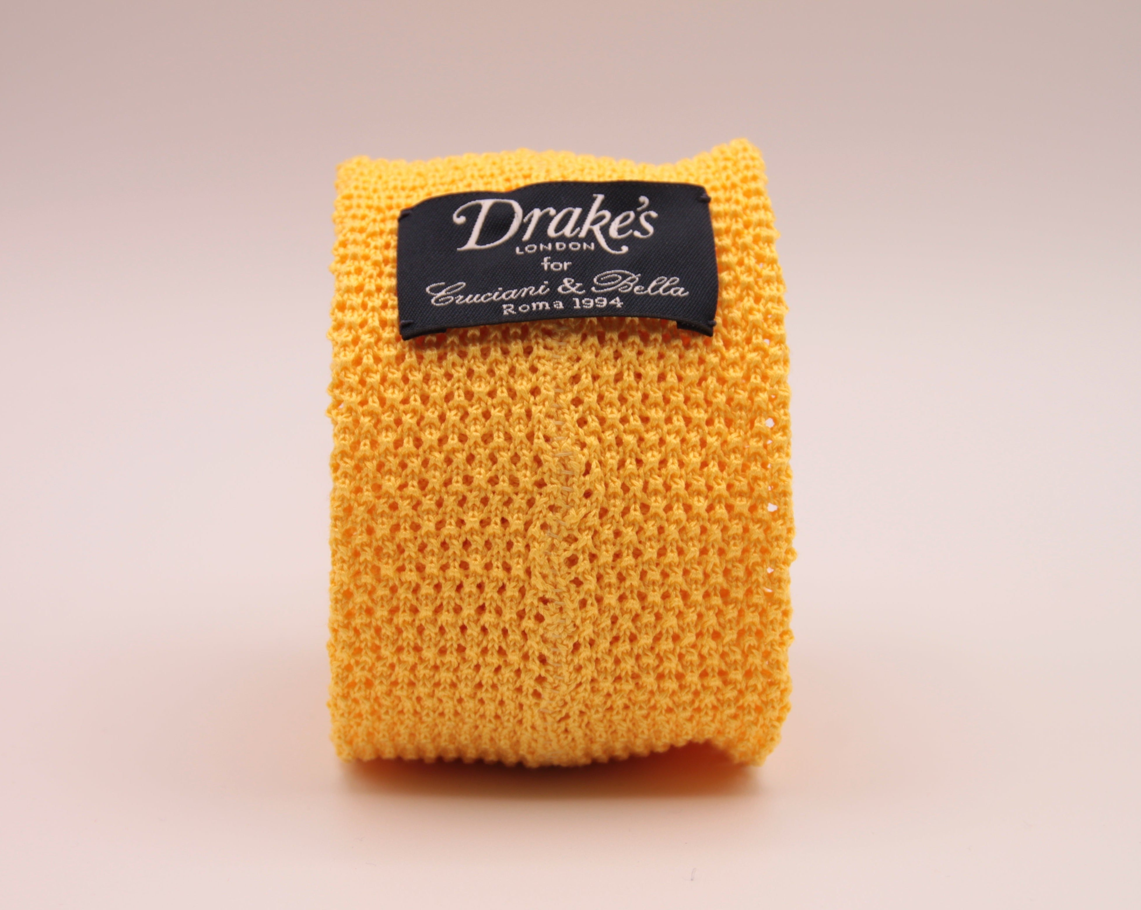 Drake's for Cruciani & Bella 100% Knitted Cotton Yellow knitted tie Handmade in Germany 6 cm x 145 cm