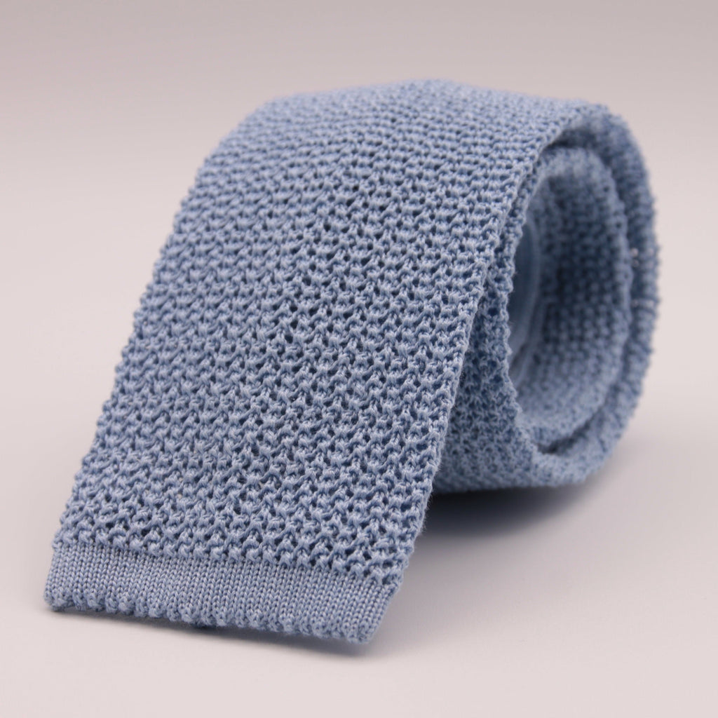 Drake's for Cruciani & Bella 100% Knitted Cotton Light Blue knitted tie Handmade in Germany 6 cm x 145 cm