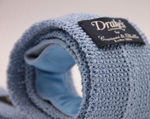 Drake's for Cruciani & Bella 100% Knitted Cotton Light Blue knitted tie Handmade in Germany 6 cm x 145 cm