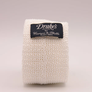 Drake's for Cruciani & Bella 100% Knitted Cotton White knitted tie Handmade in Germany 6 cm x 145 cm #5235