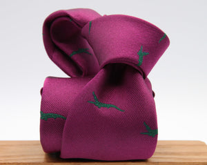 Drake's for Cruciani e Bella 100%  Woven Silk Tipped Fucsia and Green Crocodile Motif Tie Handmade in London, England 8 cm x 150 cm #3649