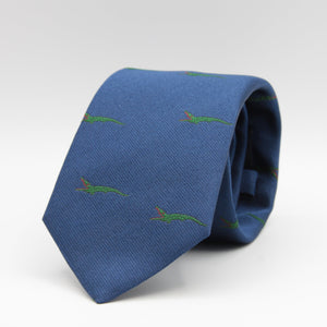 Drake's for Cruciani e Bella 100%  Woven Silk Tipped Blue, Green and Red Crocodile Motif Tie Handmade in London, England 8 cm x 150 cm #3647