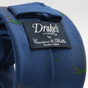 Drake's for Cruciani e Bella 100%  Woven Silk Tipped Blue, Green and Red Crocodile Motif Tie Handmade in London, England 8 cm x 150 cm #3647