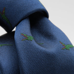 Drake's for Cruciani e Bella 100%  Woven Silk Tipped Blue, Green and Red Crocodile Motif Tie Handmade in London, England 8 cm x 150 cm #3647