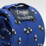 Drake's for Cruciani e Bella 100%  Printed Silk Tipped Electric Blue, White and Black Panda Motif Tie 36 oz Handmade in London, England 8 cm x 150 cm #3845