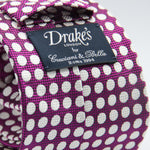 Drake's only for Cruciani & Bella 100% Silk Jacquard  Churchill's spot Fucsia and White tie Handmade in London. England 8 cm x 147 cm #4717