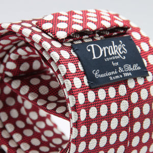 Drake's only for Cruciani & Bella 100% Silk Jacquard  Churchill's spot Red and White tie Handmade in London. England 8 cm x 147 cm #4718