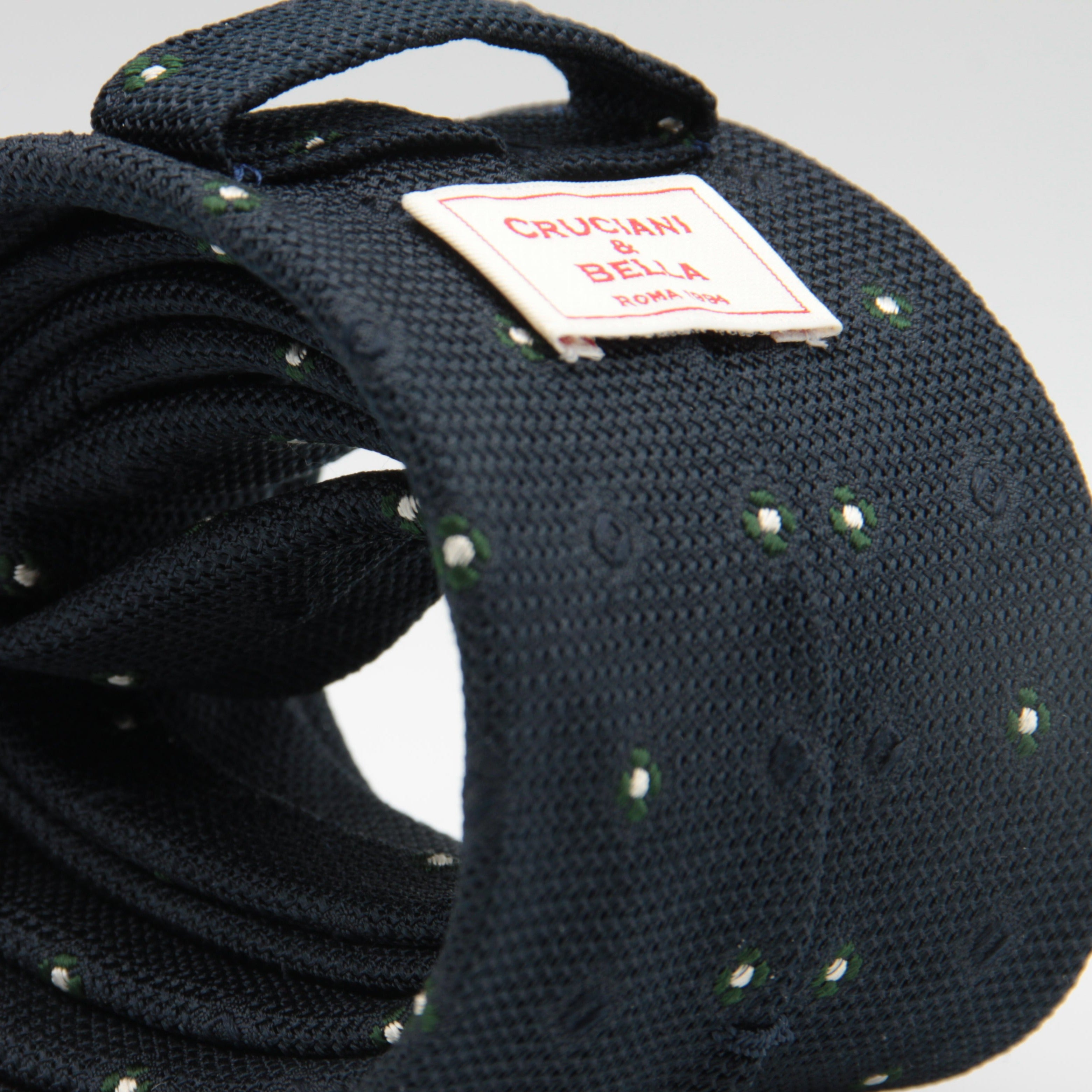 Cruciani & Bella 100% Silk Garza Sottile Woven in Italy Unlined Hand rolled blades Blue, Dark Green and White Handmade in Italy 8 cm x 150 cm #6185