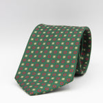 Drake's for Cruciani & Bella 36 oz Self-Tipped 100% Printed Silk Green, Light Blue and Red Motif tie Handmade in London. England 9 cm x 150 cm #3083
