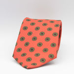 Drake's for Cruciani & Bella 36 oz Tipped 100% Printed Madder Silk Orange, Green and Red Motif Tie Handmade in London. England 9 cm x 150 cm #5181