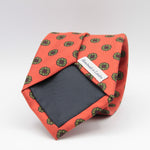Drake's for Cruciani & Bella 36 oz Tipped 100% Printed Madder Silk Orange, Green and Red Motif Tie Handmade in London. England 9 cm x 150 cm #5181